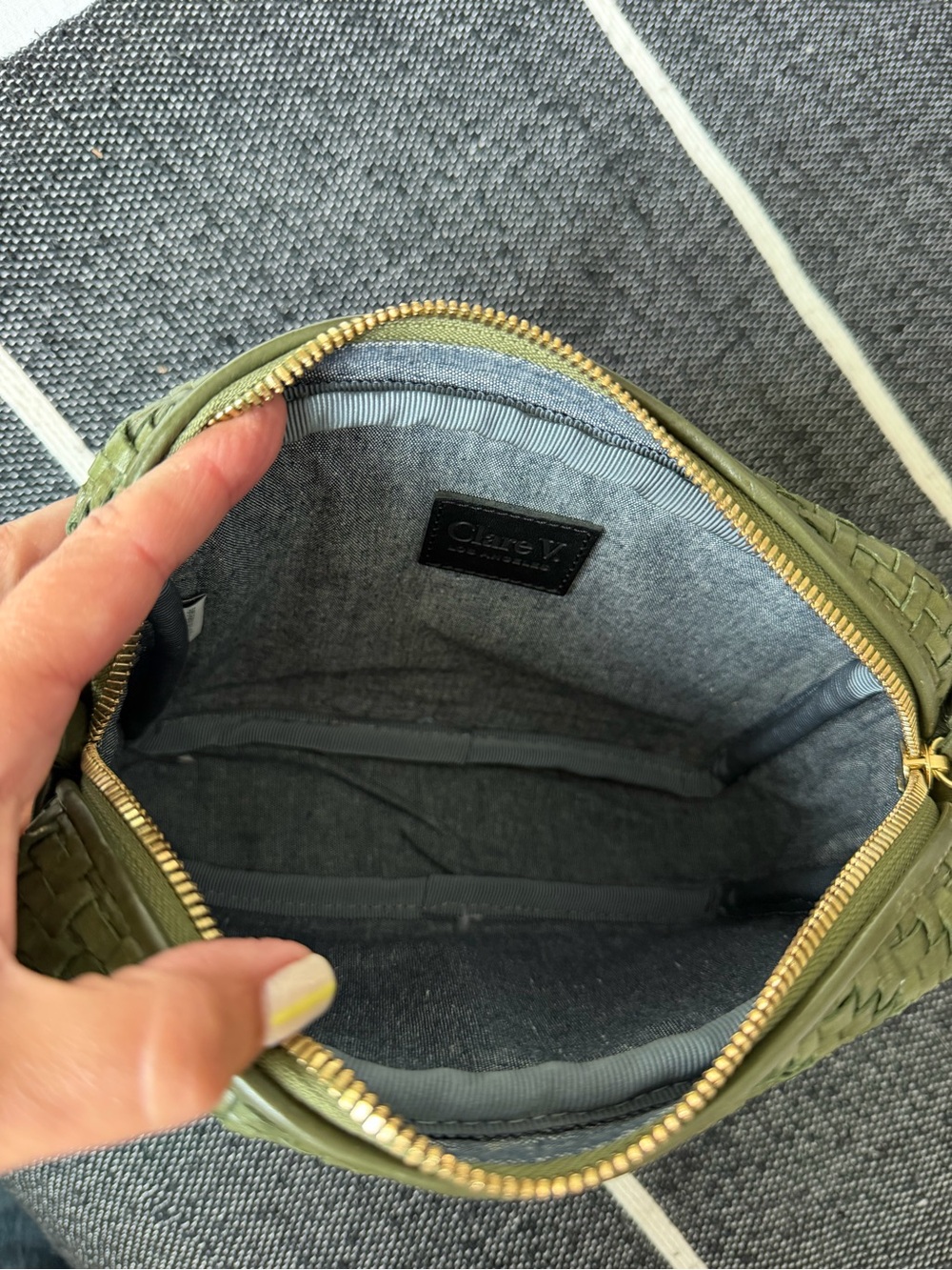 Clare V Olive Green Herringbone Woven Leather Midi Sac Crossbody Bag EUC - Picture 3 of 11